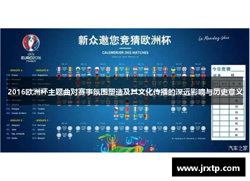 2016欧洲杯主题曲对赛事氛围塑造及其文化传播的深远影响与历史意义